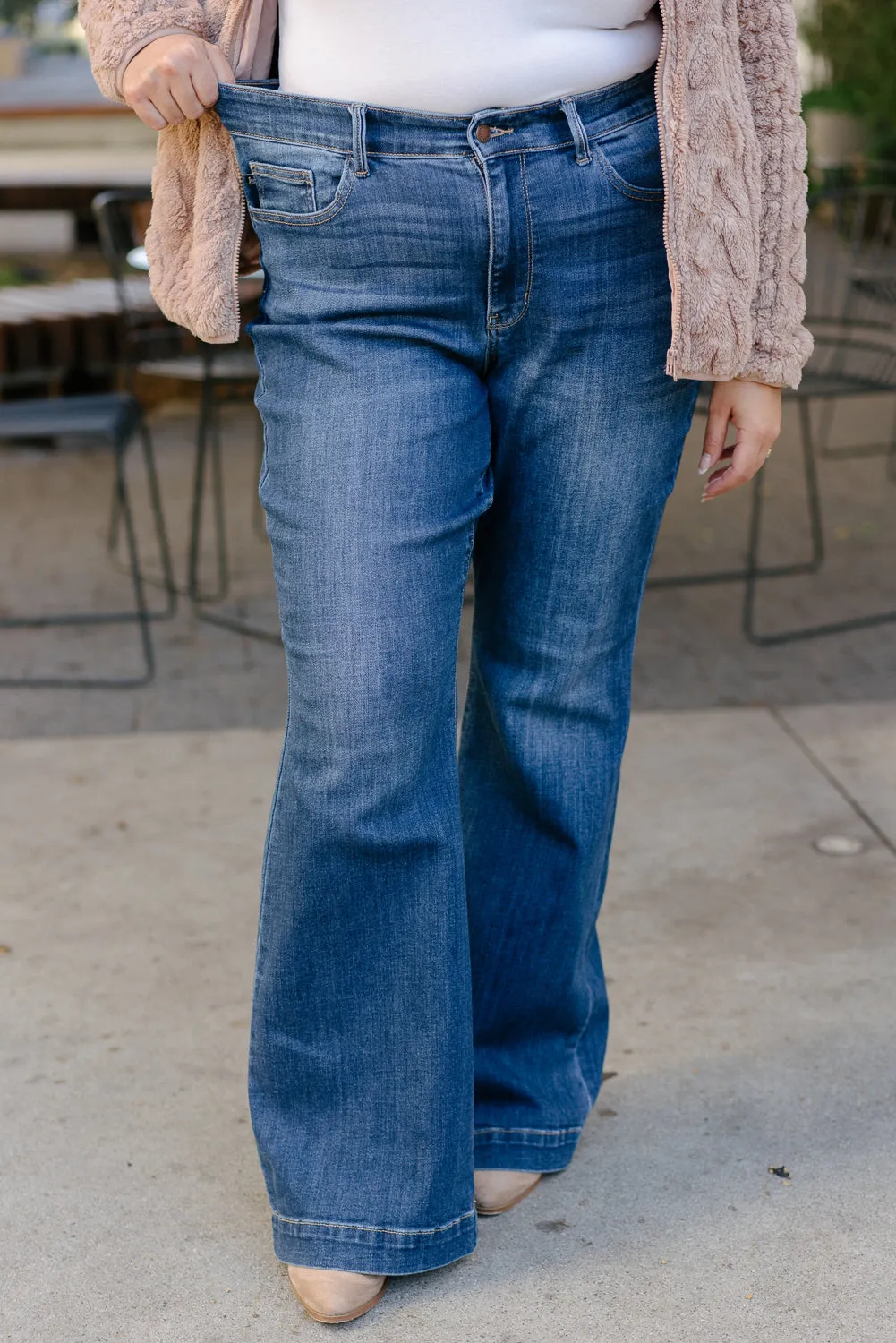 Sunny High Rise Wide Hem Flare Jeans - PLUS