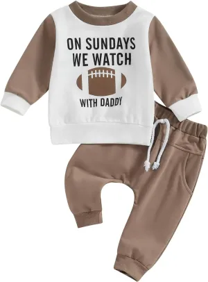 Toddler Baby Boy Football Outfit On Sundays We Watch Football with Daddy Sweatshirt Top Pants Set Fall Clothes