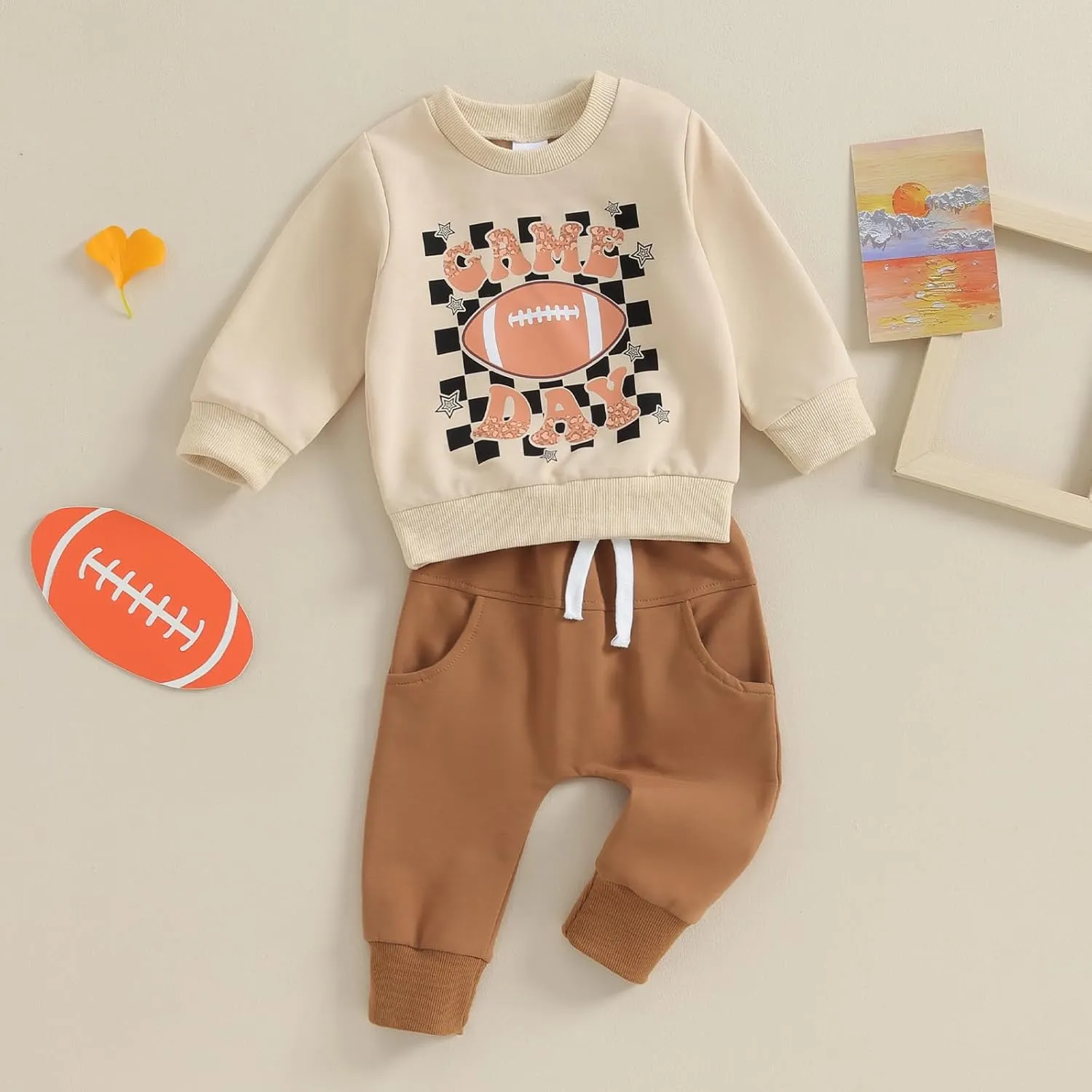 Toddler Baby Boy Football Outfit On Sundays We Watch Football with Daddy Sweatshirt Top Pants Set Fall Clothes
