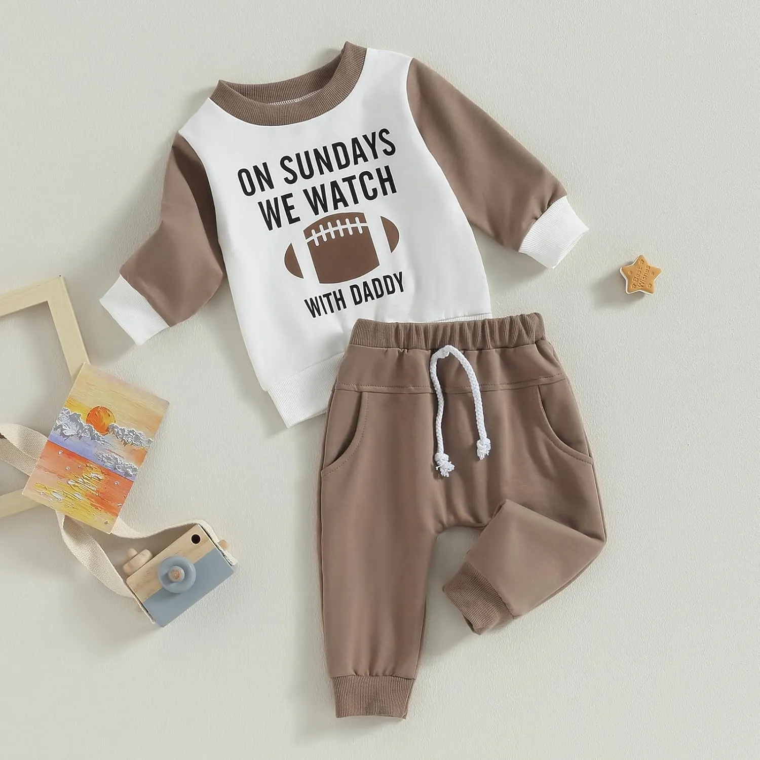 Toddler Baby Boy Football Outfit On Sundays We Watch Football with Daddy Sweatshirt Top Pants Set Fall Clothes
