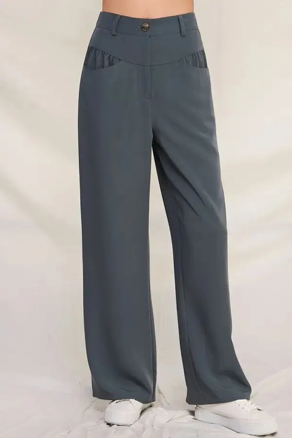 TWILL GIRDLE POCKET WIDE PANTS