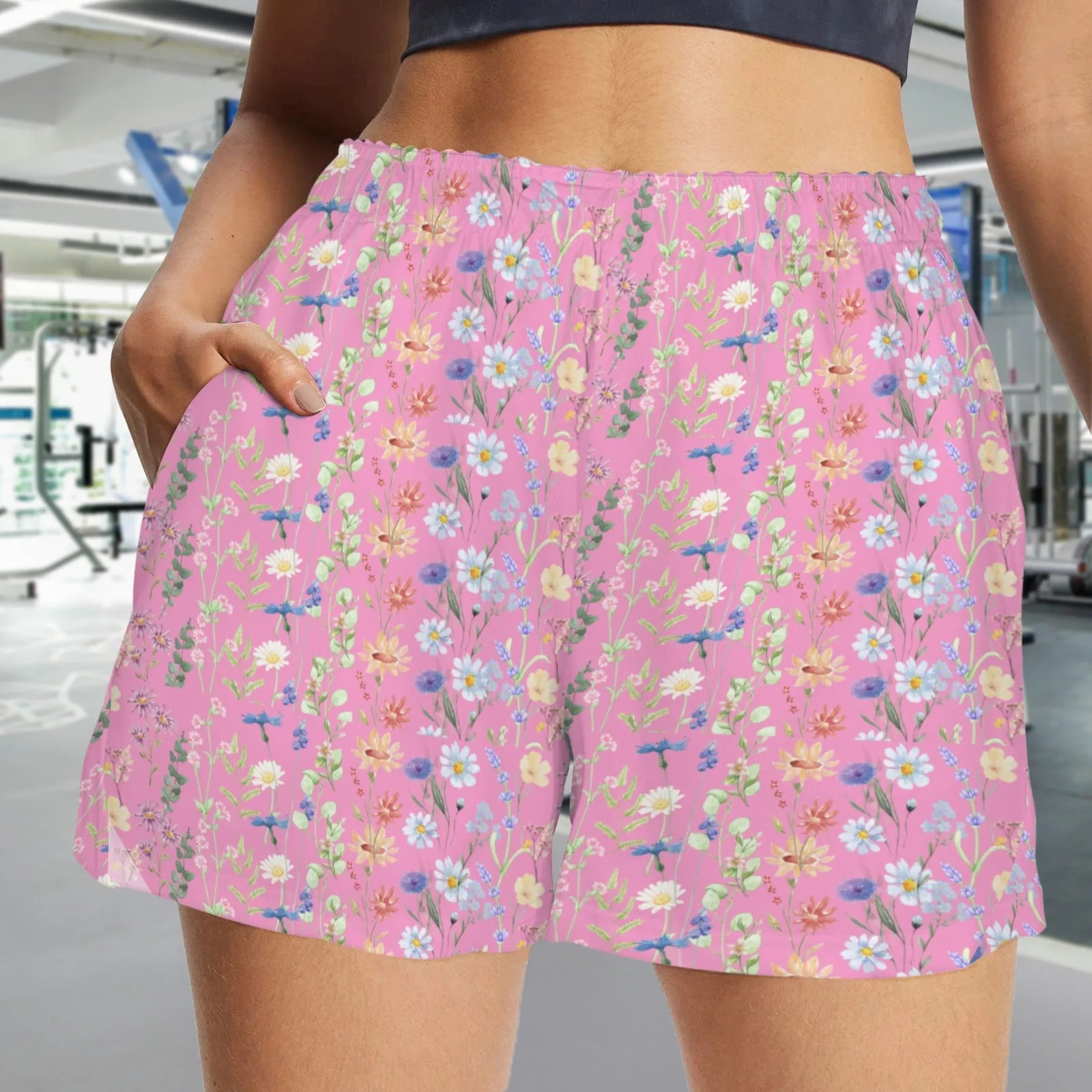 Wildflowers Painted Pink Zip Pocket Shorts up to 5 XL (FWS)