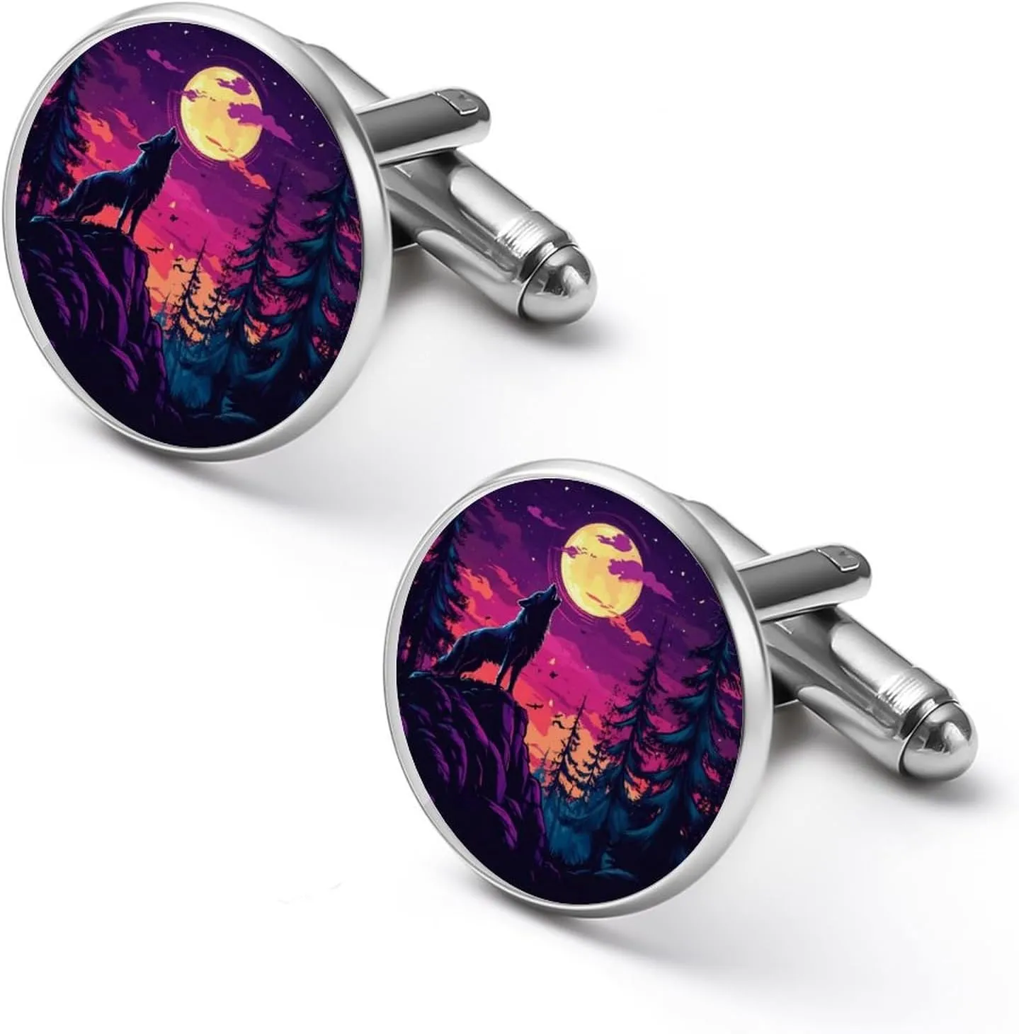Wolf Howling At The Moon Fashion Cufflinks For Men Alloy Tuxedo Shirt Cuff Links For Business Wedding Party 2.0cm