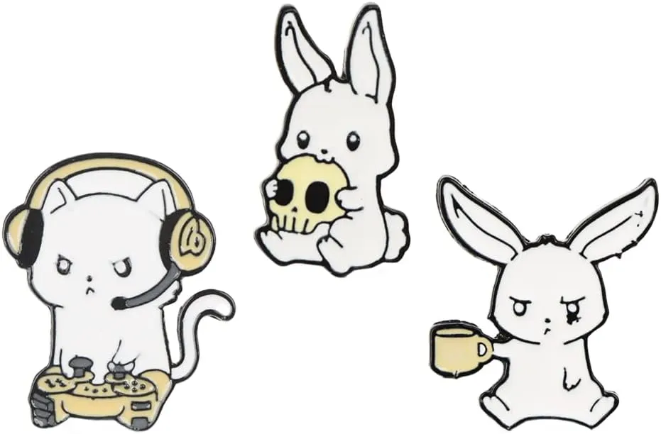 Ximimark 3 PCS Funny Rabbit Lapel Pin Halloween Game Player Cute Animal Brooch Denim Jacket Decoration