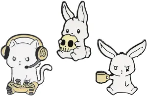 Ximimark 3 PCS Funny Rabbit Lapel Pin Halloween Game Player Cute Animal Brooch Denim Jacket Decoration