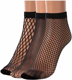 Yokawe Fishnet Socks Black Mesh Sheer Lace Dress Sock Ultra Thin Anklet Sock for Women and Girls (3Pair)